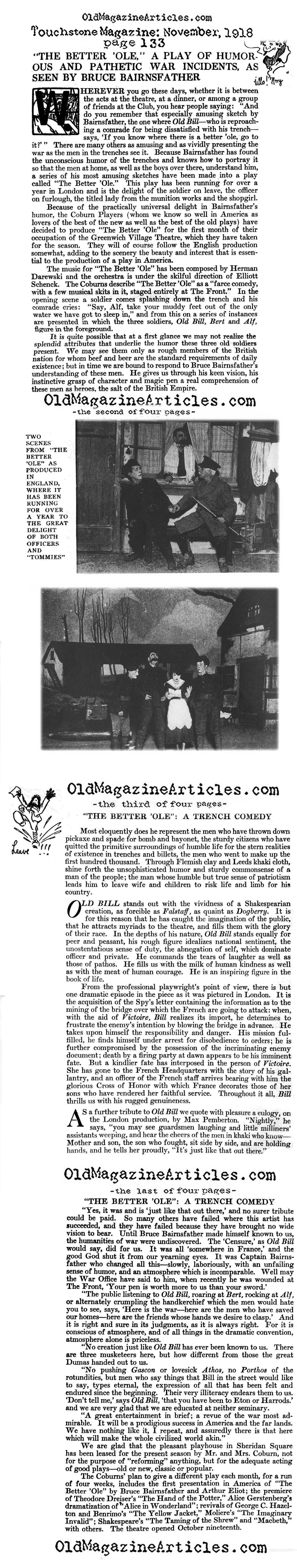 <I>THE BETTER 'OLE</i> On The London Stage (Touchstone Magazine, 1918)